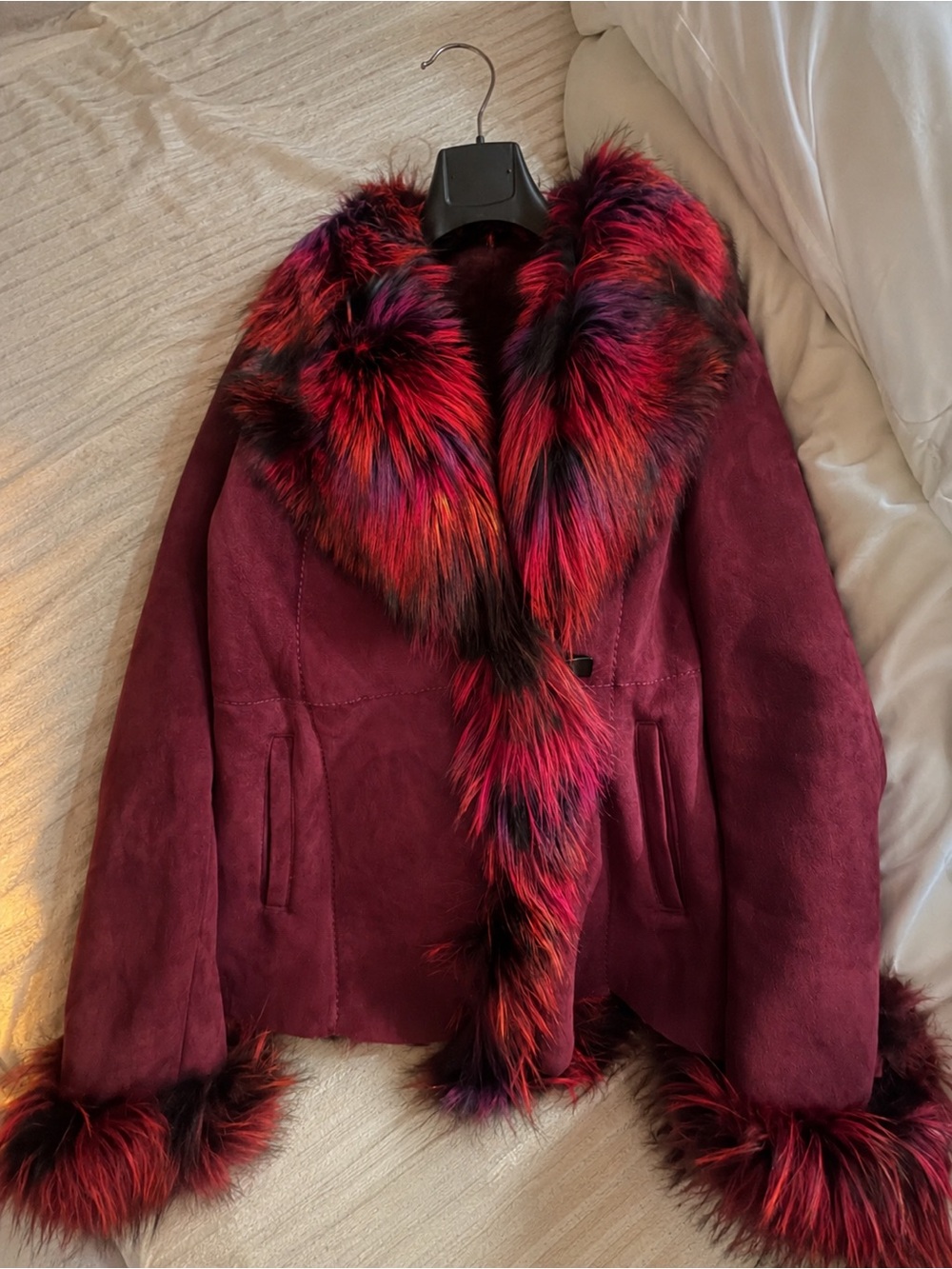 Hiso fox fur coat. Retail:$4100 Trim Suede.